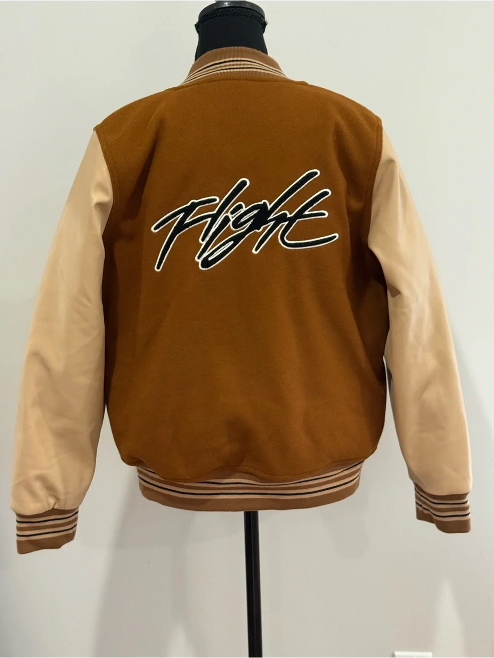 Air Jordan XL (13-15yrs) Brown Varsity Jacket with Cream Sleeves 865